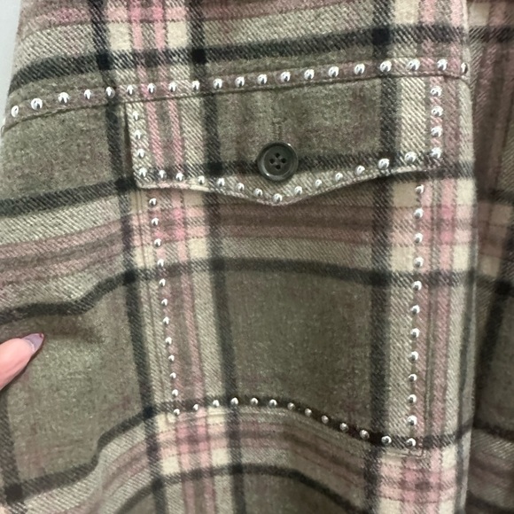Zara Green and Pink Plaid Fringe Jacket - Picture 14 of 16